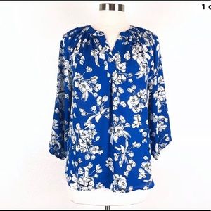 Ivanka trump blue 3/4 sleeve split neck blouse